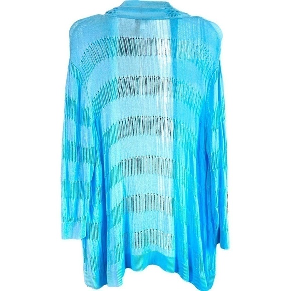 Chicos Light Blue Pointell Knit Open Front Cardigan Sweater Lightweight 2/Large - Picture 6 of 11